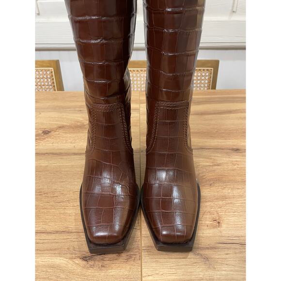 Loeffler Randall Lynn Snip Toe Croc Embossed Block Heel Boots Leather Sz 5.5 NIB - Picture 7 of 16